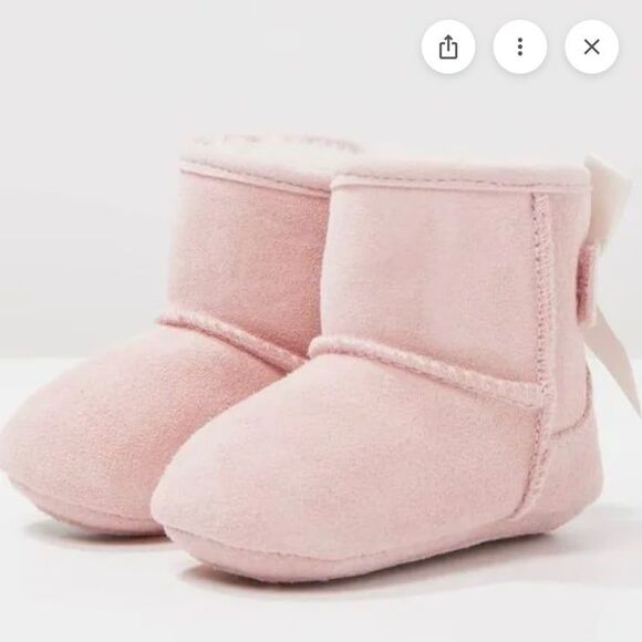 Ugg Boots Jesse Bow Boots Baby Pink Suede White Ribbon Bow Infants Size 0/1 - Picture 1 of 12